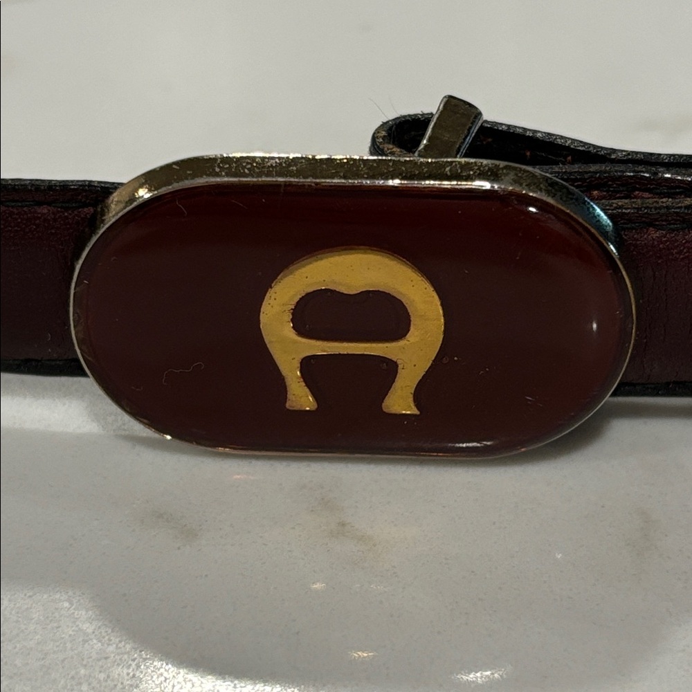 Vintage Etienne Aigner Brown Leather Belt with Gold Buckle, Measures 30.5”
